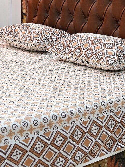 TARA BROWN COTTON PRINTED DOUBLE BEDSHEET WITH PILLOW