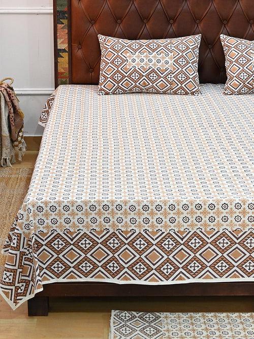 TARA BROWN COTTON PRINTED DOUBLE BEDSHEET WITH PILLOW