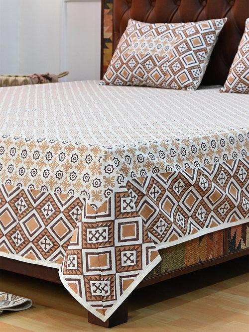 TARA BROWN COTTON PRINTED DOUBLE BEDSHEET WITH PILLOW