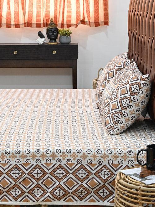 TARA BROWN COTTON PRINTED DOUBLE BEDSHEET WITH PILLOW