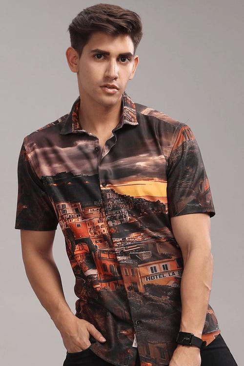 Italian Sunset Printed Shirt - Half - Wrinkle Free