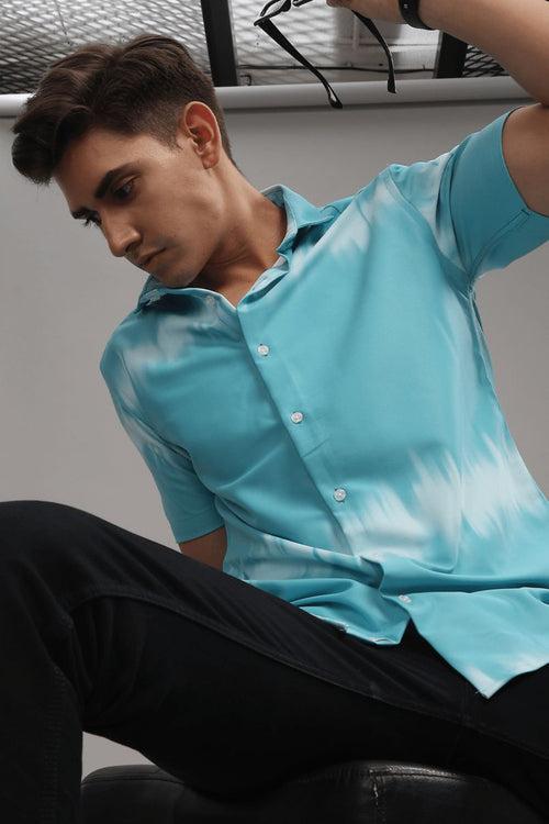 Blue Echo Printed Shirt - Half - Wrinkle Free