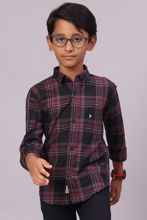 KIDS - Panther Black Checks-Full-Stain Proof Shirt