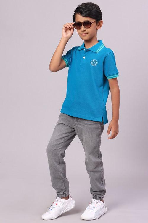 KIDS - Cool Blue Solid Tshirt - Stain Proof