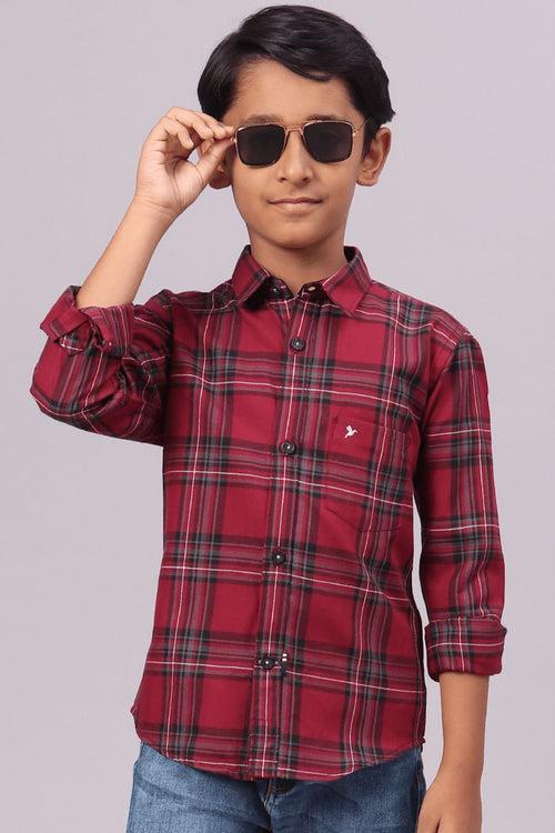 KIDS - Burgundy Red Checks-Full-Stain Proof Shirt