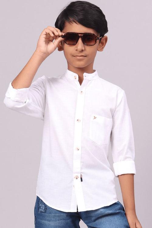 KIDS - Golden White Cotton Linen Chinese Collar -Full-Stain Proof Shirt