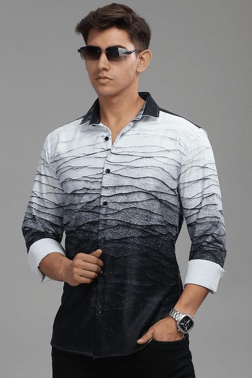 Black Wave Printed Shirt - Full - Wrinkle Free