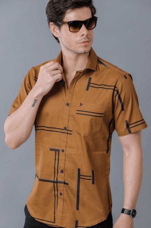 Golden Brown Print - Half Sleeve - Stain Proof