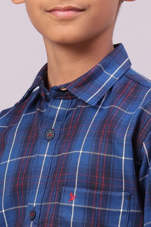 KIDS - Blue & Navy Checks-Full-Stain Proof Shirt