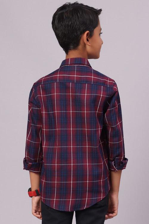 KIDS - Maroon & Navy Checks-Full-Stain Proof Shirt