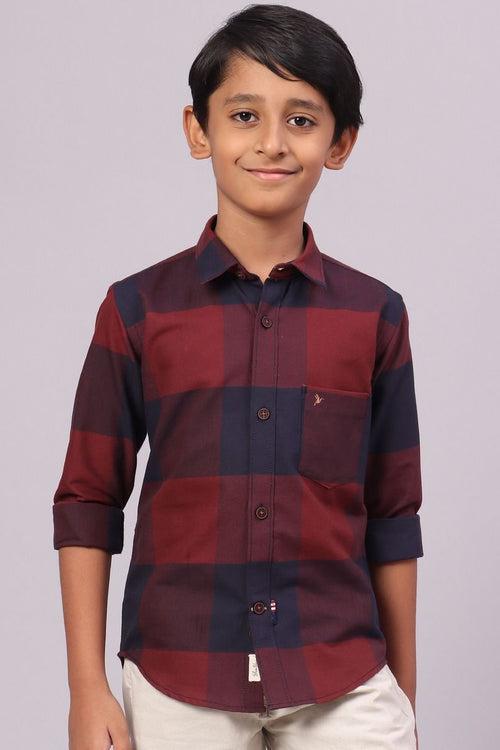 KIDS - Maroon Box Checks-Full-Stain Proof Shirt