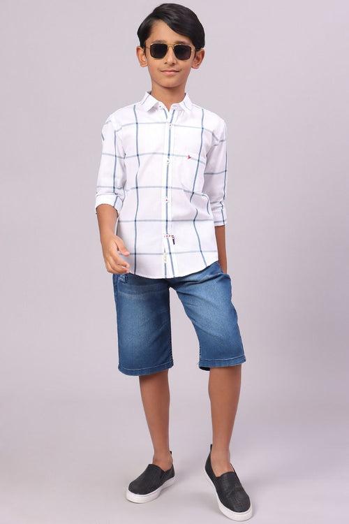 KIDS - Navy on White Large Checks-Full-Stain Proof Shirt