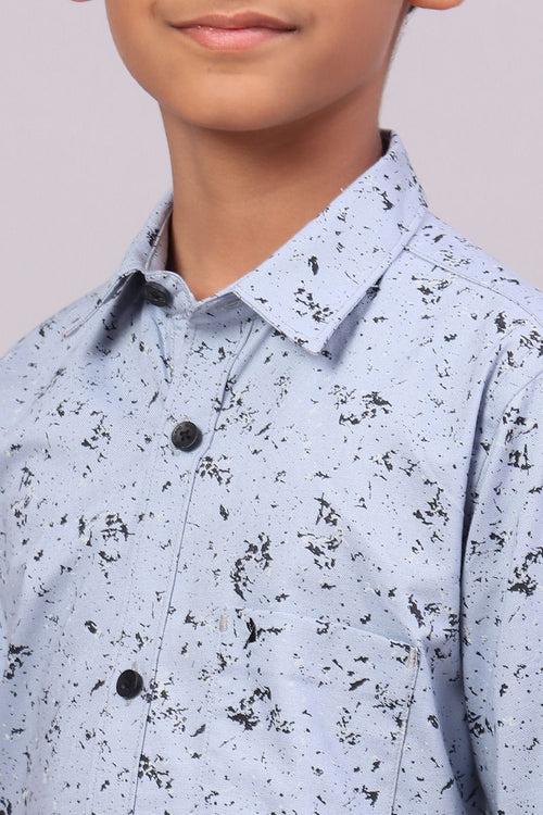 KIDS - Bluish Grey Splash Print-Full-Stain Proof Shirt