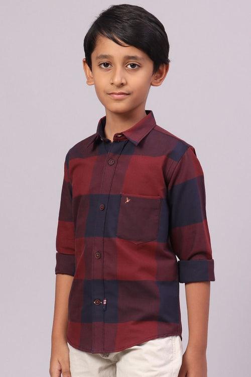 KIDS - Maroon Box Checks-Full-Stain Proof Shirt