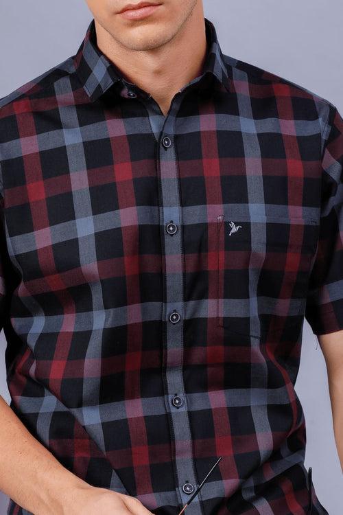 Classy Red and Black Checks - Half Sleeve - Stain Proof