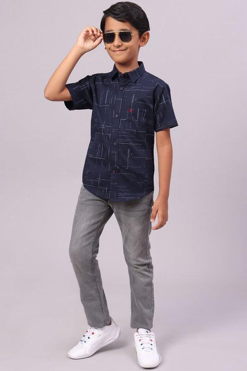 KIDS - Navy Bold Print-Half-Stain Proof Shirt