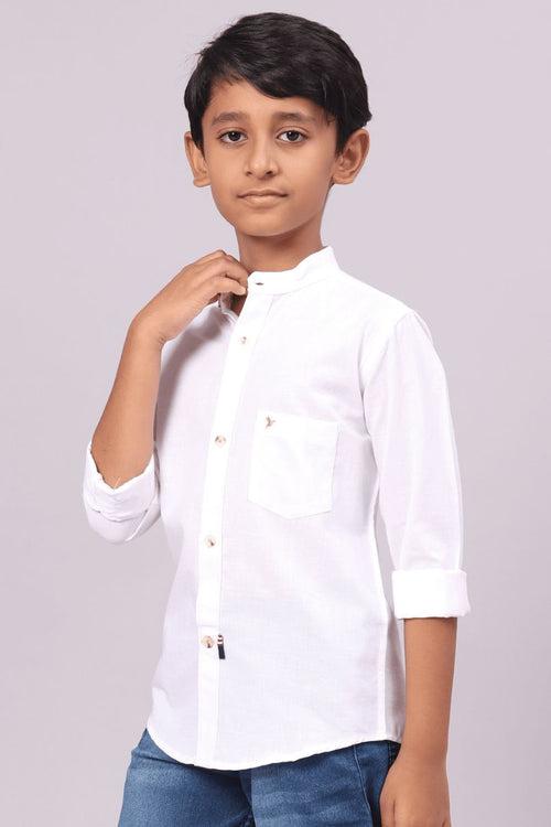 KIDS - Golden White Cotton Linen Chinese Collar -Full-Stain Proof Shirt