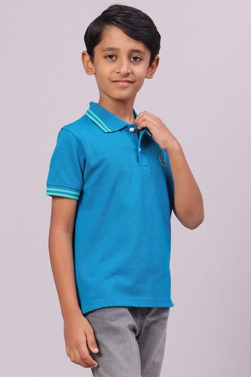 KIDS - Cool Blue Solid Tshirt - Stain Proof