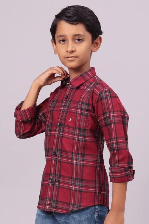 KIDS - Burgundy Red Checks-Full-Stain Proof Shirt