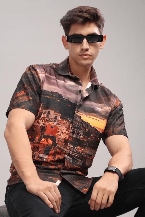 Italian Sunset Printed Shirt - Half - Wrinkle Free