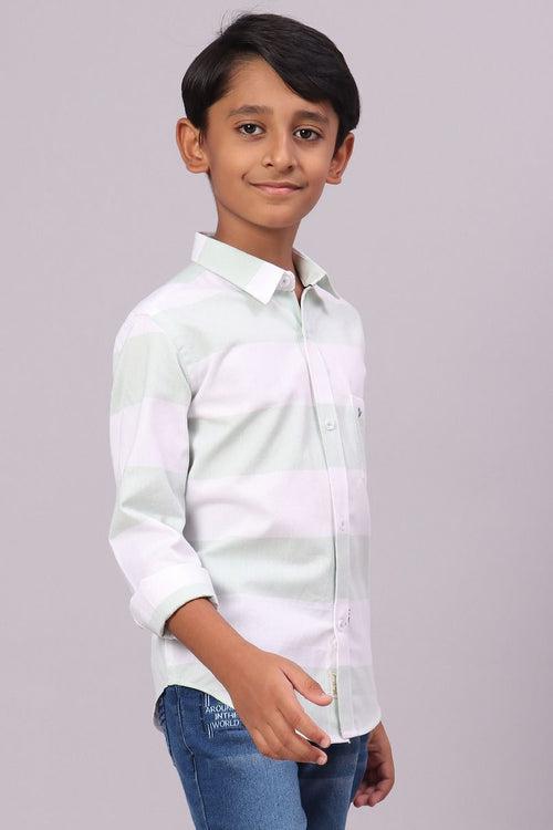 KIDS - Cool Green and White Stripes -Full-Stain Proof Shirt