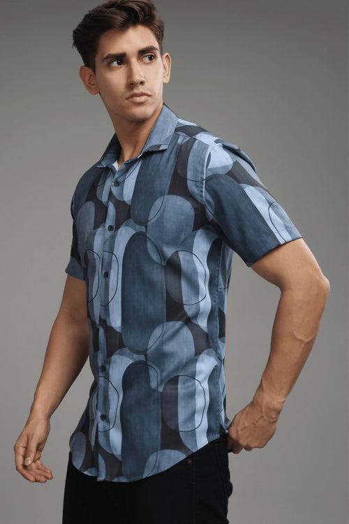 Multi Shape Blue Printed shirt - Half - Wrinkle Free