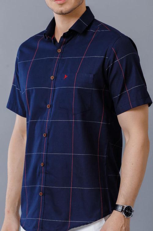 Navy Large Checks - Half Sleeve - Stain Proof