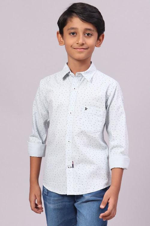 KIDS - Sky Blue Mini Print-Full-Stain Proof Shirt