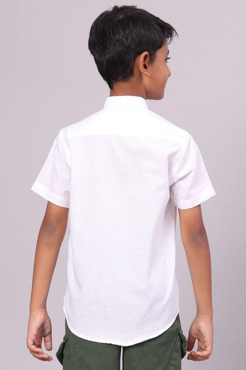 KIDS - White Cotton Linen Chinese Collar -Half-Stain Proof Shirt