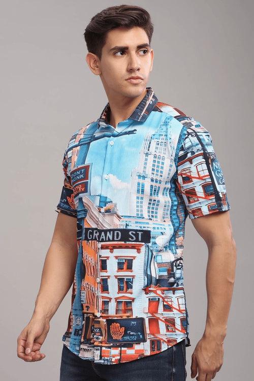 New York Tower Printed Shirt - Half - Wrinkle Free