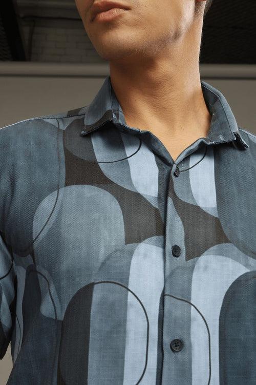 Multi Shape Blue Printed shirt - Half - Wrinkle Free