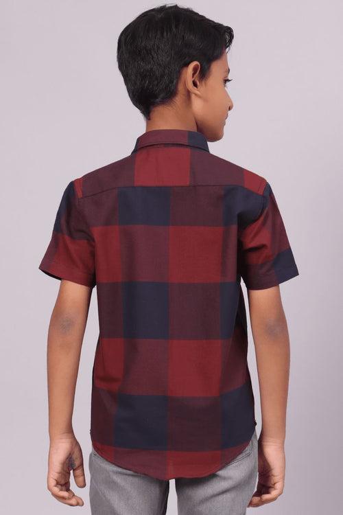 KIDS - Maroon Box Checks-Half-Stain Proof Shirt