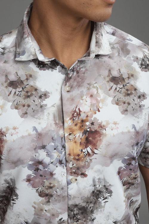 Misty White Multi Leaf Printed shirt - Half - Wrinkle Free