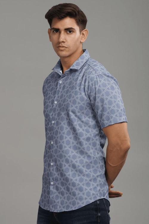 Silver Grey Hexagonal Printed shirt - Half - Wrinkle Free