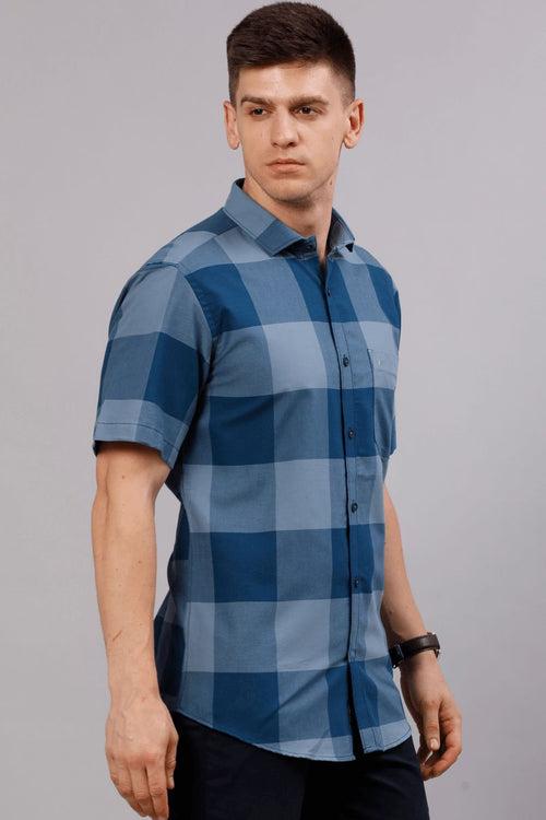 Teal Blue Box Checks - Half Sleeve - Stain Proof