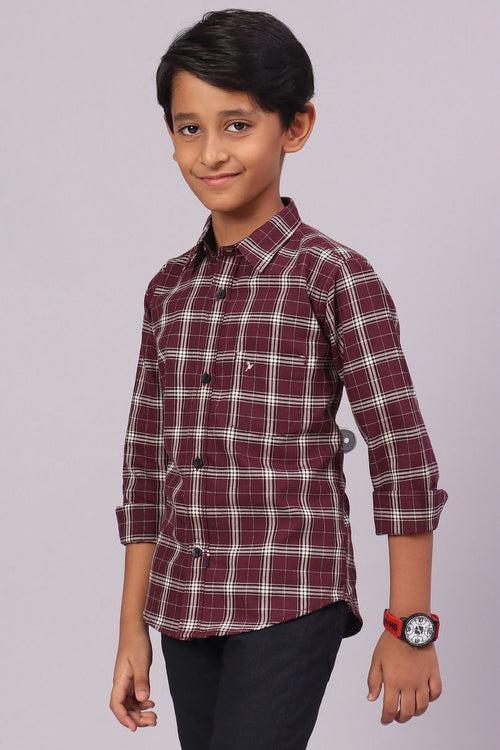 KIDS - Dark Maroon Checks-Full-Stain Proof Shirt