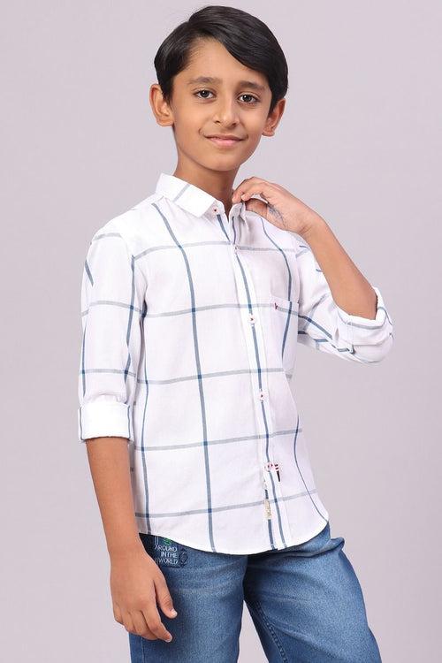 KIDS - Navy on White Large Checks-Full-Stain Proof Shirt