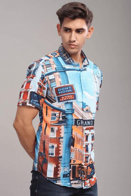 New York Tower Printed Shirt - Half - Wrinkle Free