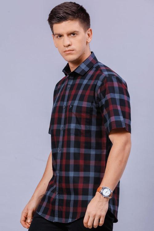 Classy Red and Black Checks - Half Sleeve - Stain Proof