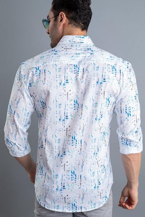 White & Blue Floral Print -Full-Stain Proof