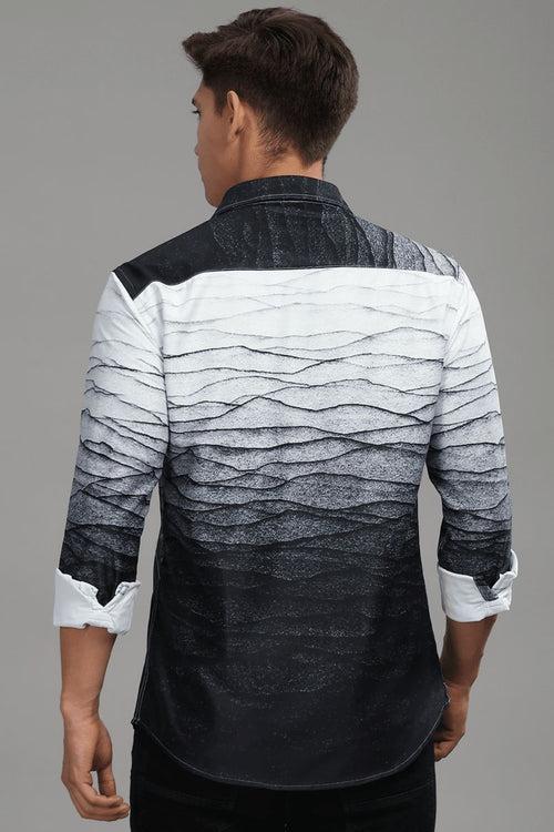 Black Wave Printed Shirt - Full - Wrinkle Free