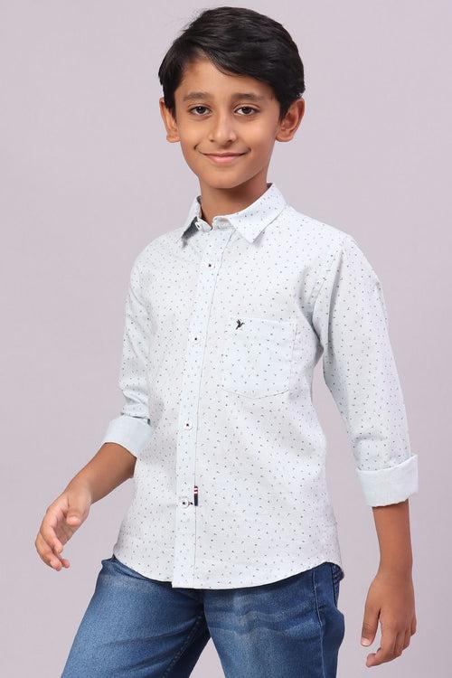 KIDS - Sky Blue Mini Print-Full-Stain Proof Shirt