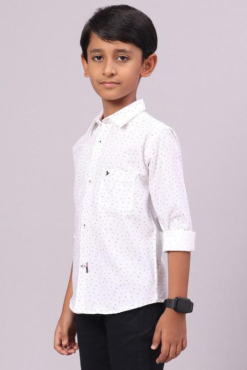 KIDS - White Mini Print-Full-Stain Proof Shirt