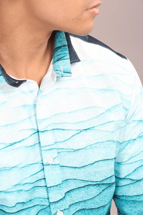 Blue Wave Printed Shirt - Full - Wrinkle Free