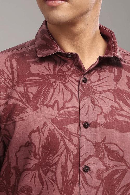 Dusty Pink Floral Printed Shirt -Half- Wrinkle Free