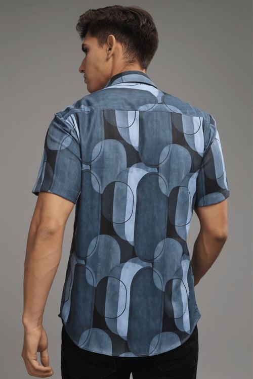 Multi Shape Blue Printed shirt - Half - Wrinkle Free