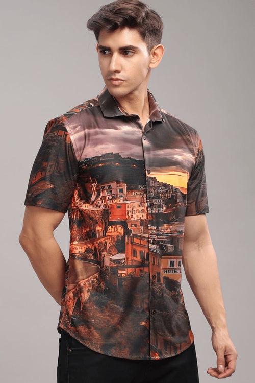 Italian Sunset Printed Shirt - Half - Wrinkle Free