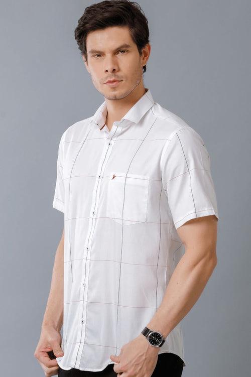 White Large Checks - Half Sleeve - Stain Proof
