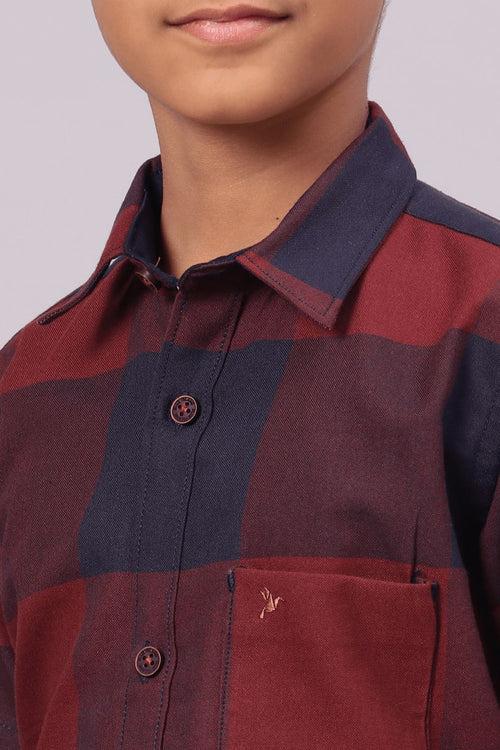 KIDS - Maroon Box Checks-Half-Stain Proof Shirt