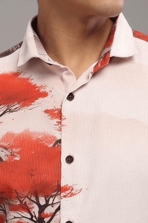 Fuji Red Printed Shirt - Half - Wrinkle Free